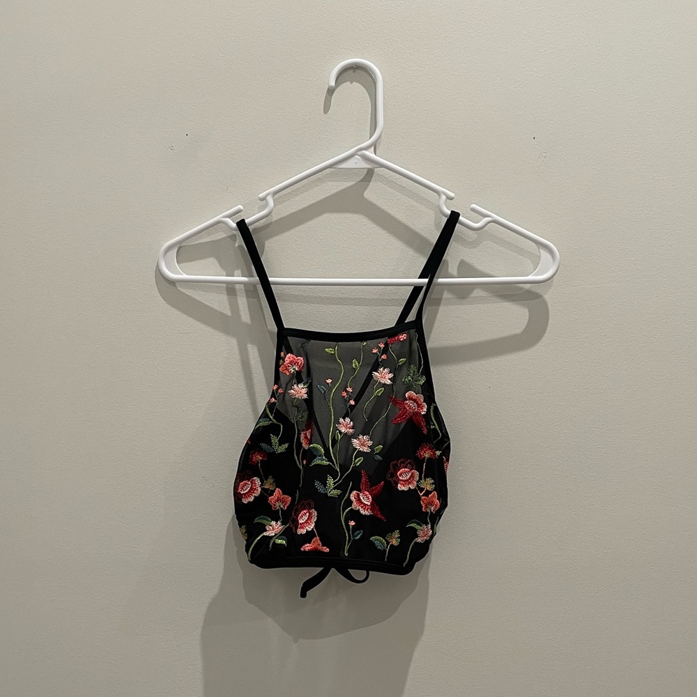 Black Embroidered Swimsuit Top